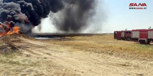 ‌ اندلاع حريق في خط لنقل النفط الخام شرق منطقة الفرقلس بريف حمص الشرقي